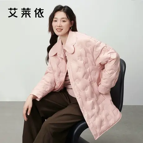 艾莱依轻薄羽绒服2023新款鹅绒不规则翻领立体压印设计感秋冬外套图片