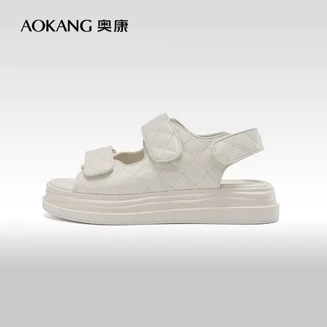 奥康女鞋 夏季气质优雅菱格纹小香风魔术贴时尚沙滩运动凉鞋潮商品大图