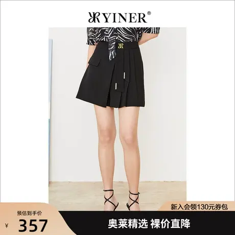 YINER音儿女装2022夏季新款通勤风高腰阔腿短休闲裤商品大图