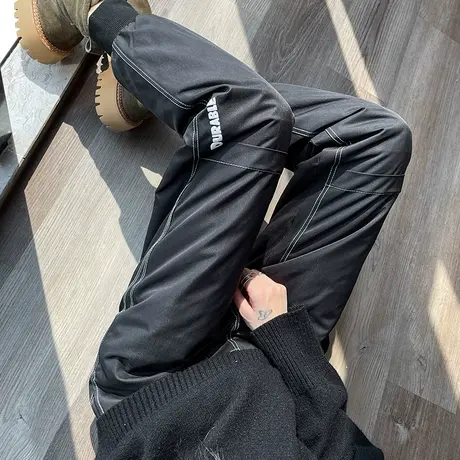 羽绒裤女秋冬外穿时尚高腰加绒保暖棉裤白鸭绒白色九分休闲直筒裤商品大图