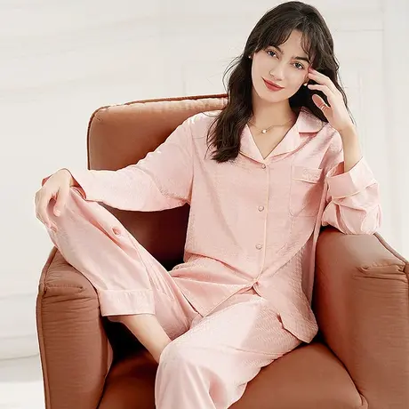 润微睡衣女春秋长袖长裤冰丝舒适简约百搭可外穿家居服套装商品大图
