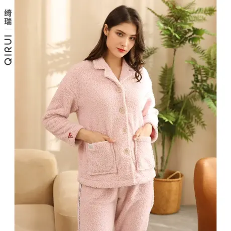 绮瑞女冬季珊瑚绒睡衣加厚法兰绒女秋冬款家居服可外穿雪花绒套装商品大图