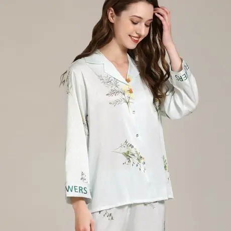 2024新款夏天薄款女士夏女真丝睡衣套装冰丝长袖春夏秋丝绸家居服商品大图