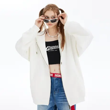 Nuthink日系潮流春季大码纯色开衫卫衣男潮牌ins国潮薄款简约帽衫商品大图