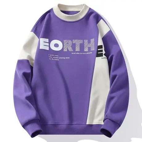 拼接撞色圆领卫衣男潮流大童个性长袖T恤学生秋冬季TFBOY打底衫帅商品大图