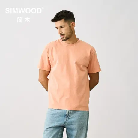 Simwood简木男装【宽松版型】275g原棉成衣染色休闲做旧短袖T恤男图片