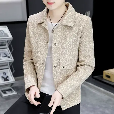 春秋季新款男士潮流休闲翻领夹克时尚高端男装外套青年痞帅上衣服商品大图