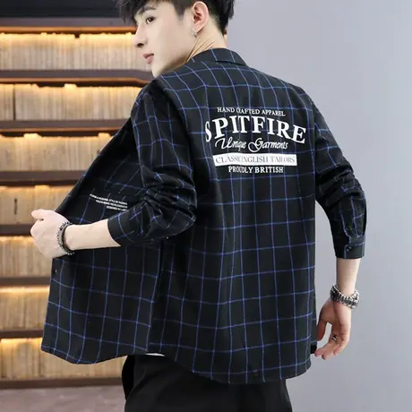 格子长袖衬衫男外套秋季衬衣2025新款韩版潮流加绒加厚秋冬装上衣商品大图