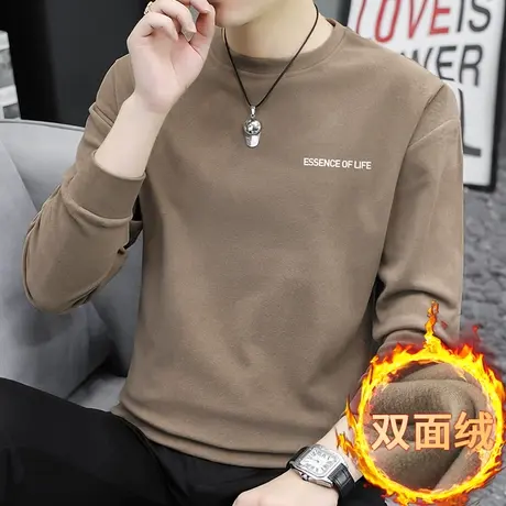 德绒卫衣男士圆领上衣服宽松潮流百搭秋冬保暖双面绒套头无帽长袖商品大图