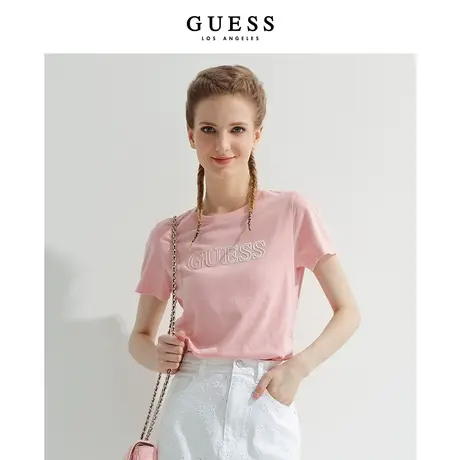 【38上新季】GUESS女士修身纯棉浮雕印花字母T恤短袖体恤衫上衣图片