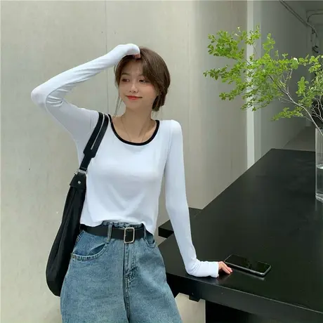 早秋季t恤女装春秋设计感小众修身长袖打底衫内搭纯欲辣妹上衣服商品大图