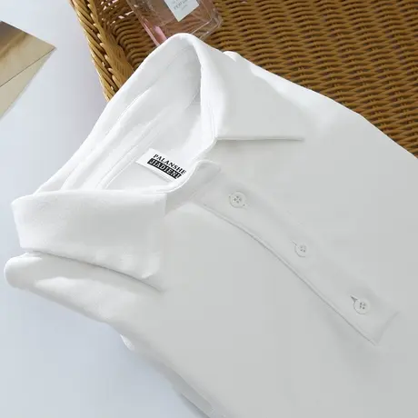 早春新款韩版翻领修身纯色纯棉长袖体恤上衣内搭女打底衫白T打底图片