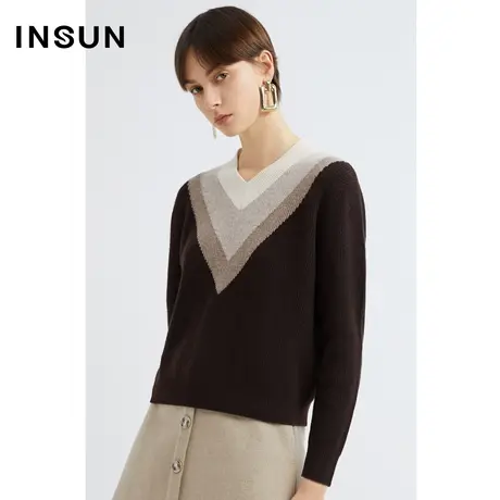 INSUN恩裳奥莱冬季撞色美拉德条纹羊毛毛织衫商品大图