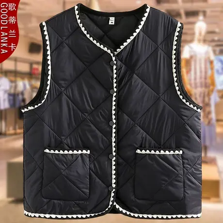 中年胖妈妈秋冬羽绒棉马甲内胆大码宽松时尚撞色轻薄保暖夹棉马夹商品大图