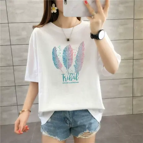 短袖宽松t恤女上衣夏装纯棉学生半袖女2024新款洋气内搭体恤时尚商品大图