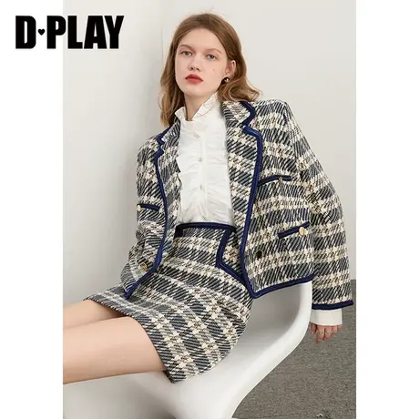 DPLAY春季小香风包臀半身裙短裙复古英伦风西装套装名媛气质女装图片