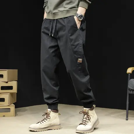 纯棉黑色工装裤男士春季2024新款潮牌束脚男裤宽松大码男款休闲裤图片