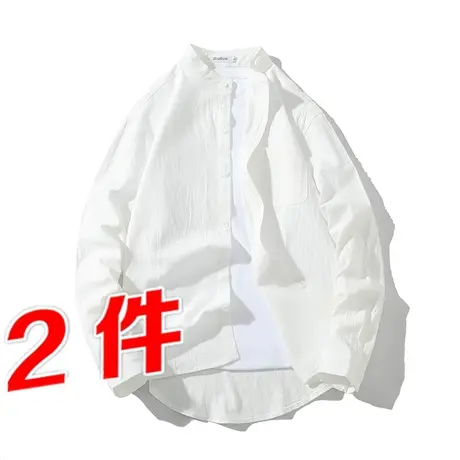 夏季衬衫男士冰丝高级感亚麻日系白色休闲长袖纯棉薄款防晒衣外套商品大图