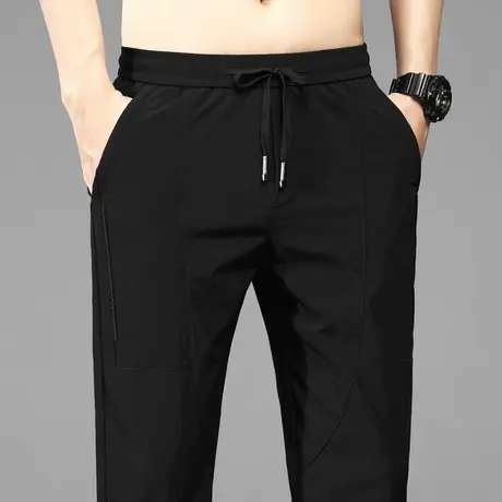 夏季薄款冰丝弹力运动休闲裤男士宽松紧腰抽绳直筒弹性男裤子夏天商品大图