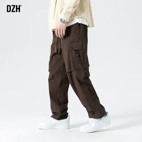 男士咖色休闲裤男纯棉美式高街裤子男款四季2023新款工装裤直筒裤商品大图