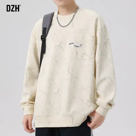 男士刺绣卫衣男秋季美式圆领潮牌男装2024新款长袖上衣宽松打底衫商品大图