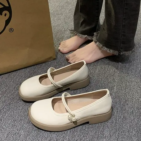 日系单鞋女士2023年夏季新款时尚法式复古洋气珍珠舒适软底豆豆鞋商品大图