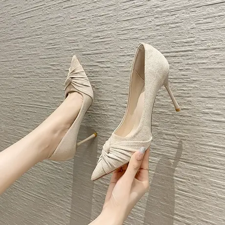 2024年秋季温柔气质百搭尖头细跟高跟鞋甜美不累脚职业中跟单鞋女图片