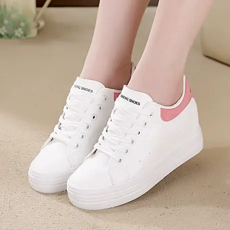 小白鞋女2024春秋季新款韩版厚底内增高女鞋休闲鞋皮面帆布鞋潮鞋图片
