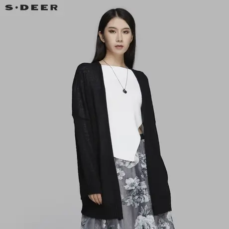 sdeer圣迪奥女装经典慵懒薄款黑色春秋针织衫开衫空调衫S20183503😓商品大图