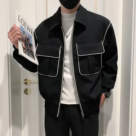 口袋工装夹克春秋季2023痞帅高级感明线宽松休闲男装上衣机车外套商品大图