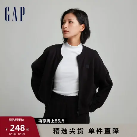 Gap女装秋冬新款LOGO碳素软磨抓绒保暖卫衣休闲棒球外套811481图片