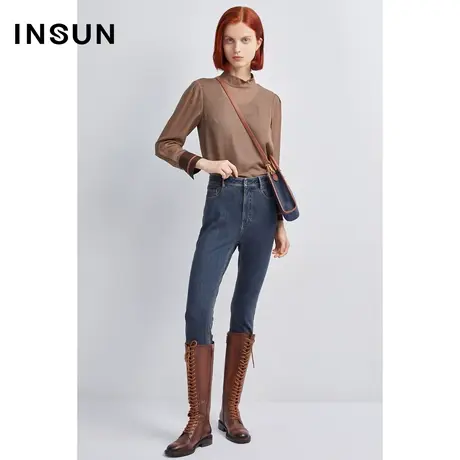 INSUN恩裳冬季棉质弹力修身复古牛仔裤商品大图