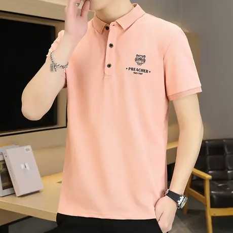 男翻领短袖T恤韩版修身潮流青年POLO衫男士休闲修身纯棉打底汗衫商品大图