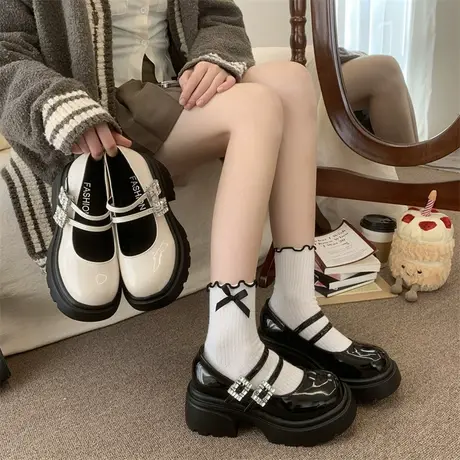 法式玛丽珍鞋女2024年春秋季新款复古英伦风单鞋一字扣粗跟小皮鞋商品大图
