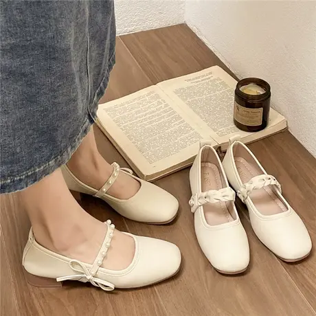 仙女风玛丽珍单鞋女2024新款春夏季百搭平底浅口方头低跟软底鞋子商品大图