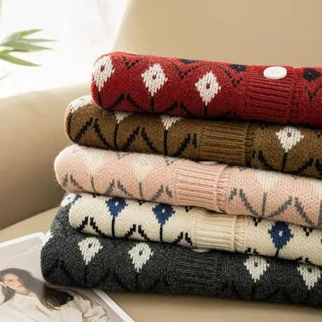 享永子【复古腔调】针织马甲女宽松显瘦文艺复古菱格马甲2024早春商品大图