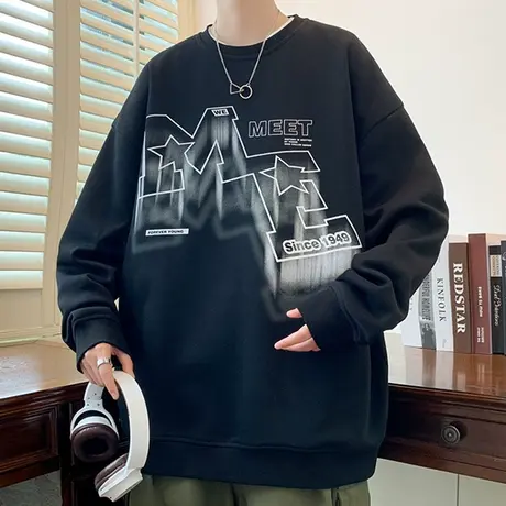 青少年长袖t恤男2024春季新款休闲宽松圆领卫衣男生帅气穿搭衣服商品大图