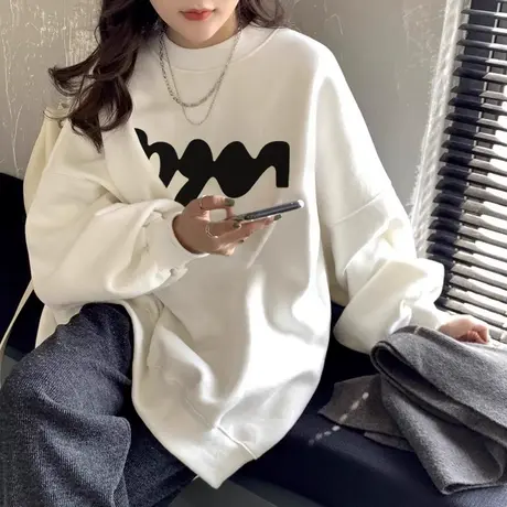 圆领卫衣女2024新款秋冬美式复古宽松慵懒风oversize潮牌长袖上衣商品大图