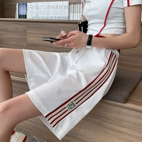 白色运动短裤女夏季薄款高腰宽松显瘦阔腿中裤休闲五分裤子潮ins商品大图