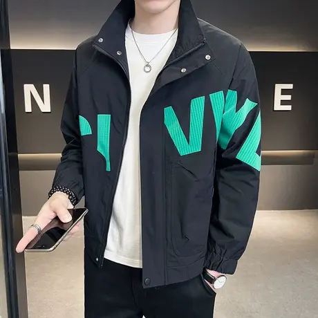外套男春秋季休闲潮牌时尚男生2023新款帅气百搭夹克宽松上衣服男商品大图