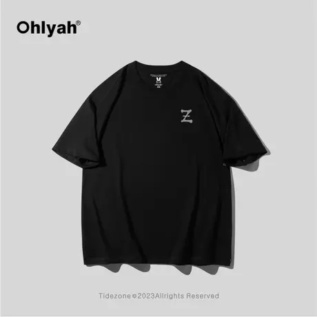 Ohlyah字母印花logo基础款美式宽松大码短袖潮牌半袖简约t恤男夏图片