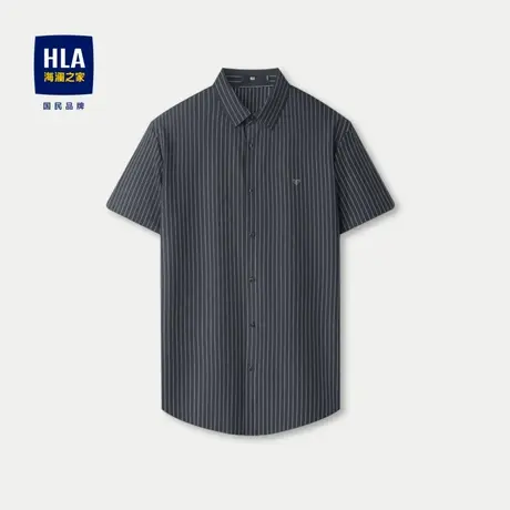 HLA/海澜之家冰丝凉感短袖针织衬衫2024春夏新款条纹尖领衬衣男商品大图
