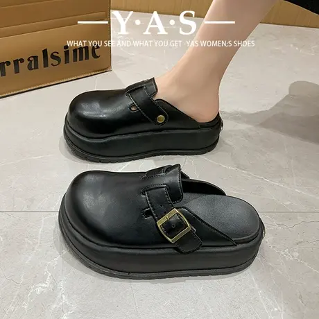 复古包头拖鞋女外穿2024春季新款厚底勃肯鞋子法式懒人一脚蹬半拖图片