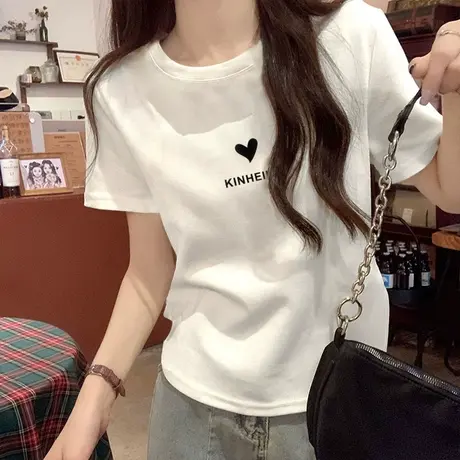 2024年夏装新款棉白色短袖T恤小个子显瘦修身甜辣半袖短款上衣女商品大图