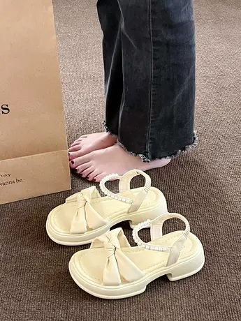 配裙子外穿凉鞋女夏季2024年新款百搭厚底女鞋软底松紧带时装凉鞋商品大图