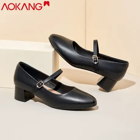 奥康女鞋2024春季新款百搭浅口工作鞋一字扣玛丽珍鞋舒适粗跟单鞋商品大图