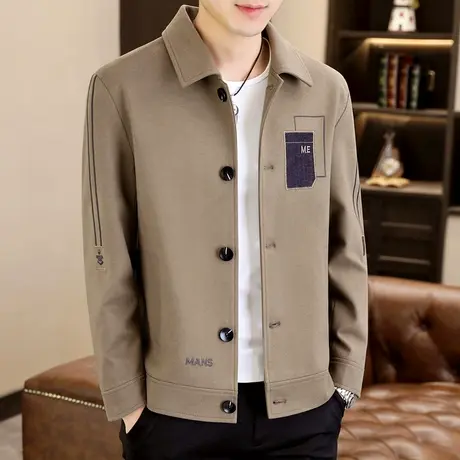 男士翻领短款夹克秋季潮流韩版休闲男装痞帅时尚刺绣高档茄克外套商品大图
