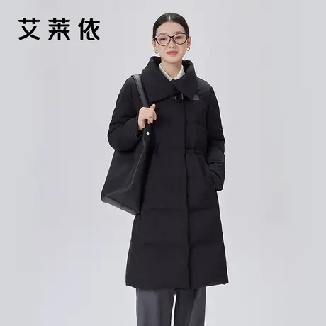 艾莱依翻领羽绒服女2023新款气质时尚长款鸭绒H版斜门襟冬季外套商品大图