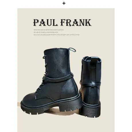 大嘴猴加绒马丁靴女鞋2023春季新款英伦风百搭厚底增高女秋冬单靴商品大图