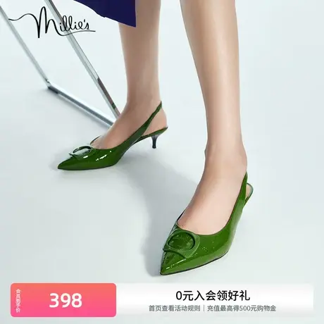 millie's/妙丽春季气质时尚通勤一字带尖头细跟女单凉鞋SBR05AH2图片